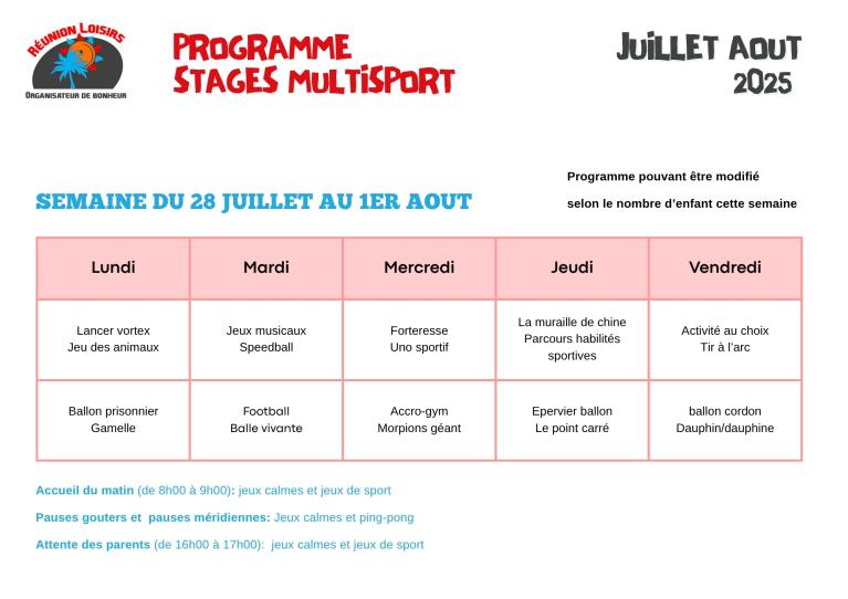 Stage multisport du 28 juillet au 1er aout 2025