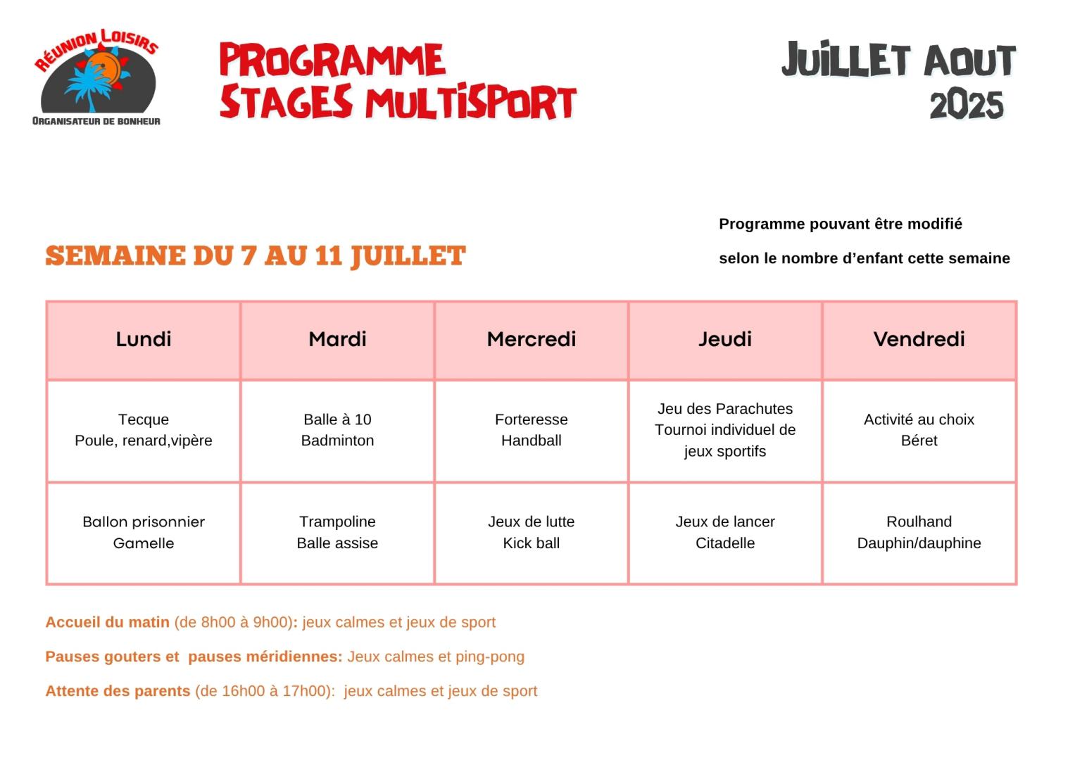 Stage multisport du 7 au 11 juillet 2025